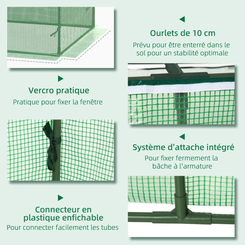 Outsunny Mini Serre de Jardin Serre à tomates mini serre tunnel toit pointu1,8L x 0,9l x 0,7H m métal thermolaqué PE Haute densité fenêtre moustiquaire intégrées Vert