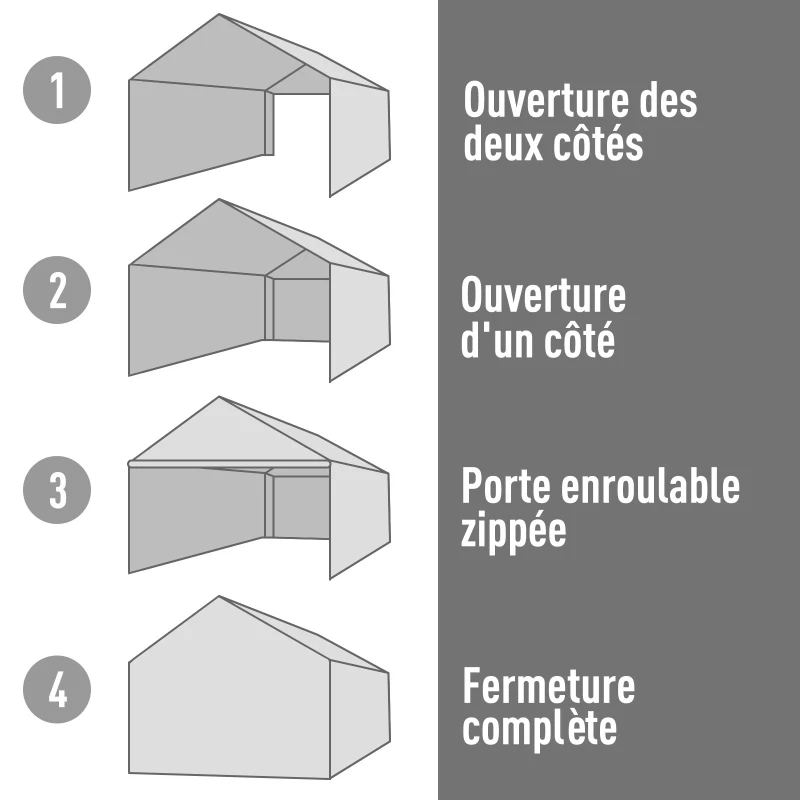 Outsunny Tente garage carport 6 x 3,6 x 2,75 m acier galvanisé robuste PE haute densité 195 g/m² imperméable anti-UV blanc gris