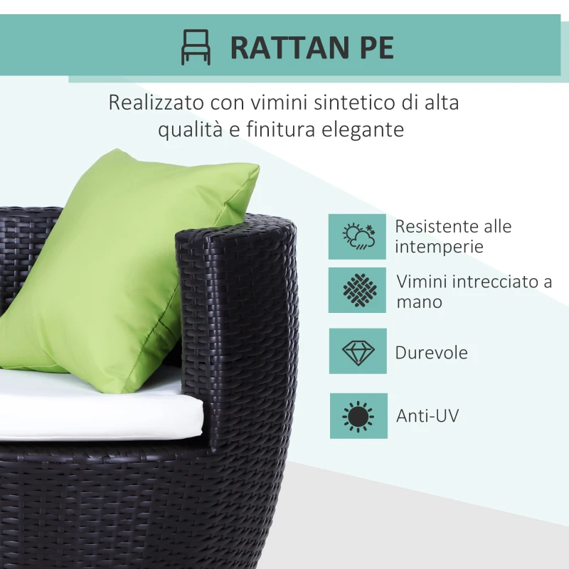 Outsunny Set Mobili in Rattan Set 2 Poltrone, Tavolino con Cuscini 3pz Giardino Esterno