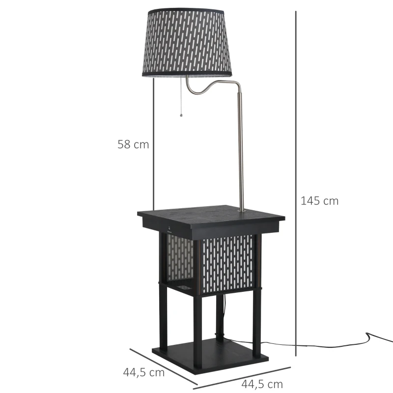 HOMCOM Table de Nuit lampadaire Table d'appoint lampadaire Design Contemporain Prises USB intégrés Noir