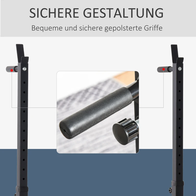HOMCOM Langhantelständer, höhenverstellbar 77-122 cm, bis 150 kg, rutschfeste Gummifüße, Stahl, Rot+Schwarz