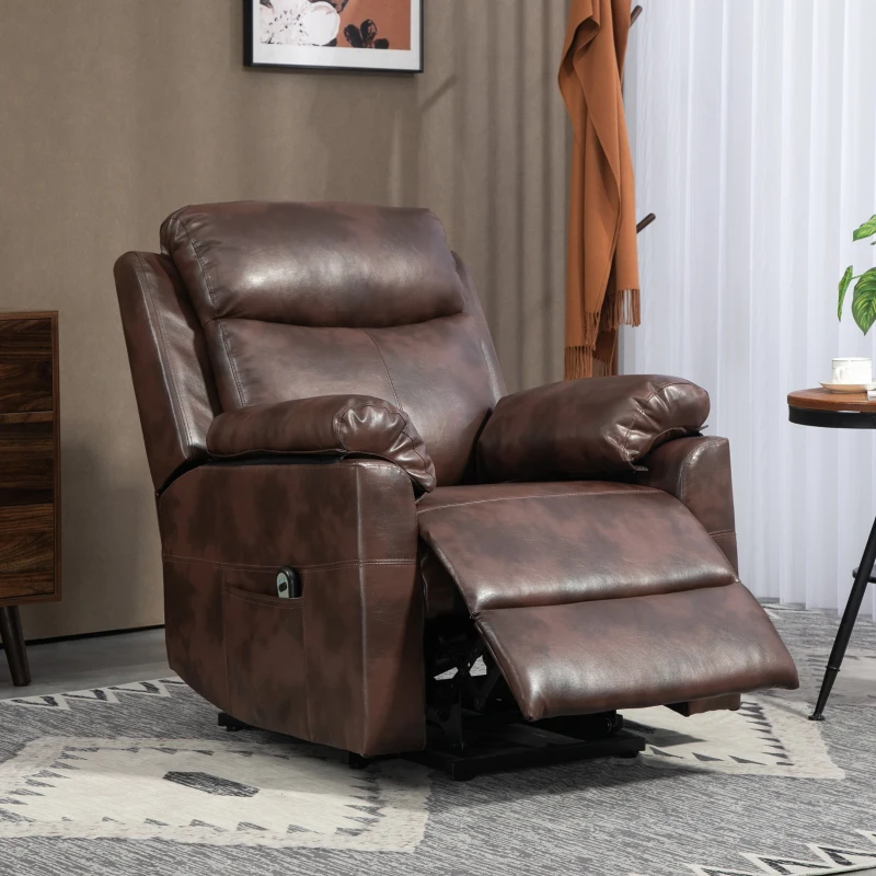 HOMCOM Faux Leather 70° Electric Riser Recliner Chair, Dark Brown