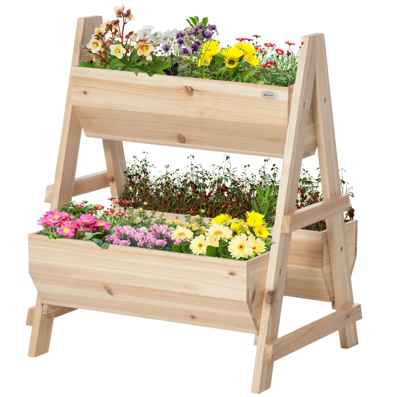 Outsunny 68cm x 57.5cm x 80.5cm 51L Wood Raised Garden Bed, Outdoor Planter Box with Stand, Nonwoven Fabric for Vegetables, Herbs, Flowers, Natural