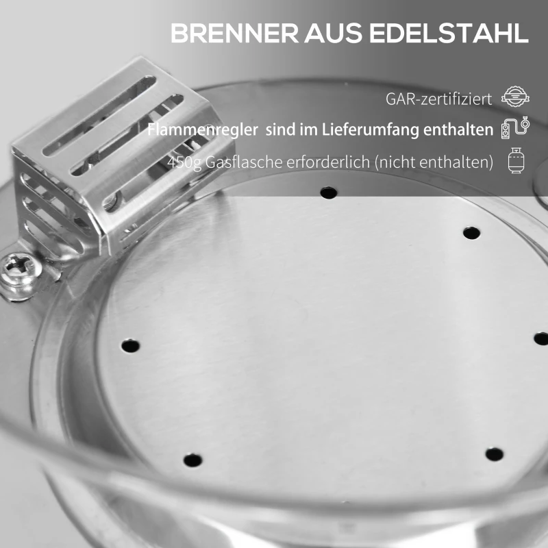 Outsunny Tischfeuerschale Gasfeuerschale, tragbar, mit Glassteinen, Feuerregler, Windschutz, Betonoptik, Ø25,4 x 18,5 cm