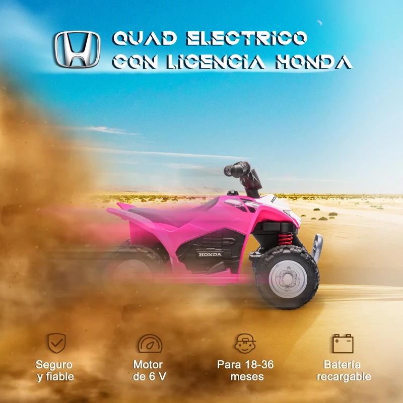 AIYAPLAY Quad Eléctrico HONDA para Niños 18-36 Meses Vehículo Eléctrico a Batería con Faros LED  Bocina 65,5x38,5x43,5cm Fucsia