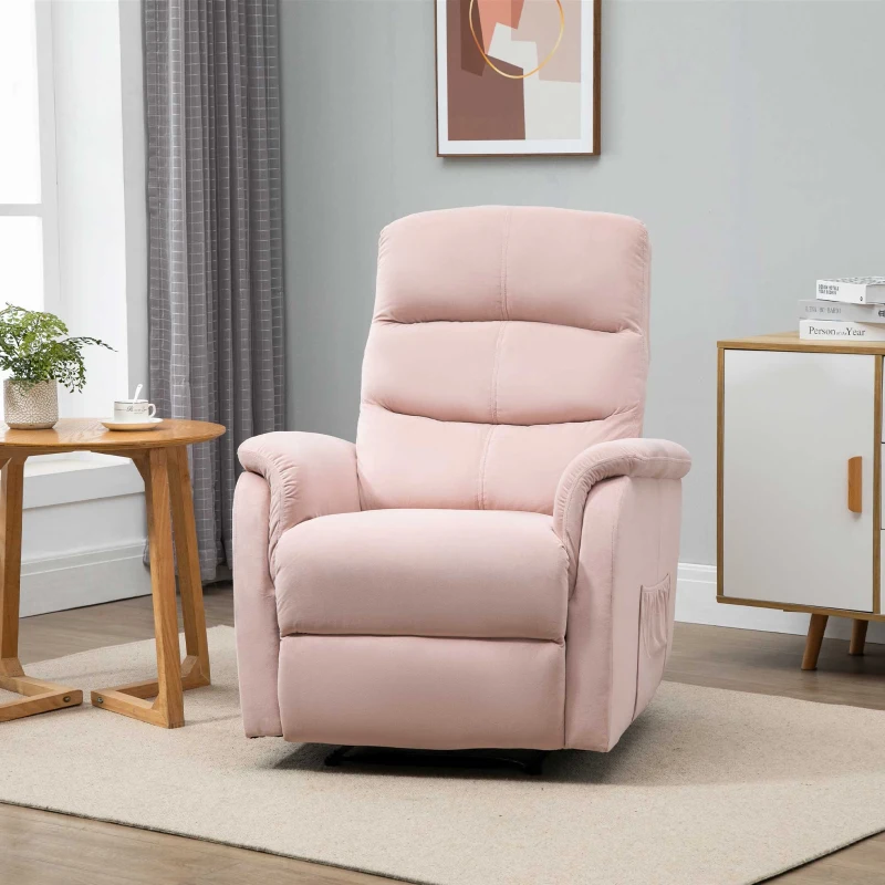 HOMCOM Relaxsessel mit Kopfstütze, verstellbare Rückenlehne, Liegeposition, Fernsehsessel, 85 cm x 95 cm x 104 cm; Rosa