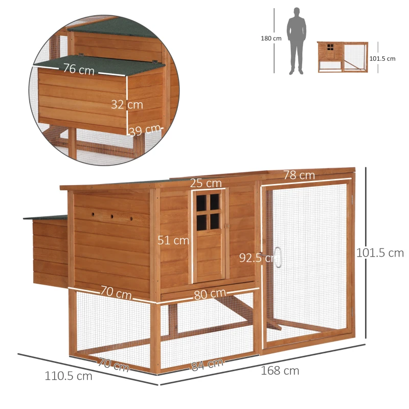 PawHut Pollaio per Galline Ovaiole da Esterno con Tetto Apribile e Recinto in Legno, 168x110.5x101.5 cm