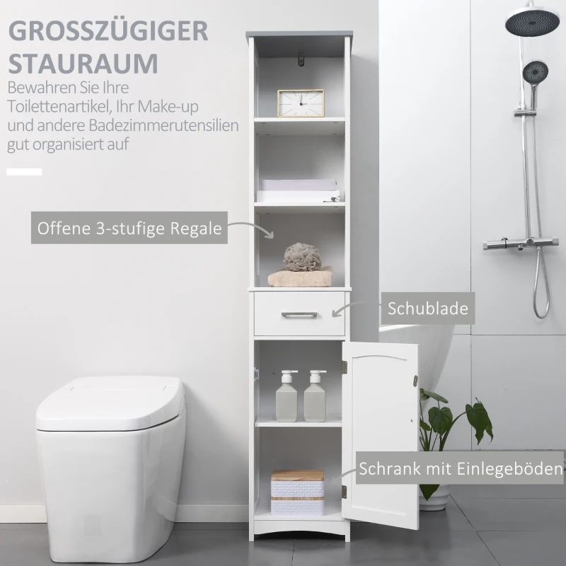 kleankin Badezimmerschrank Freistehender Bademöbel Badschrank Schrank mit Schublade Weiß+Grau 34 x 30 x 163 cm