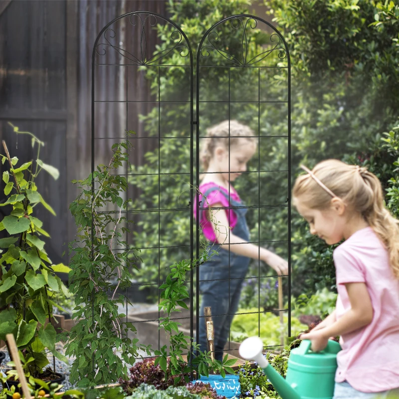 Outsunny Metal Trellis Set of 2, Garden Trellis for Climbing Plants Support Frames, Grid Design
