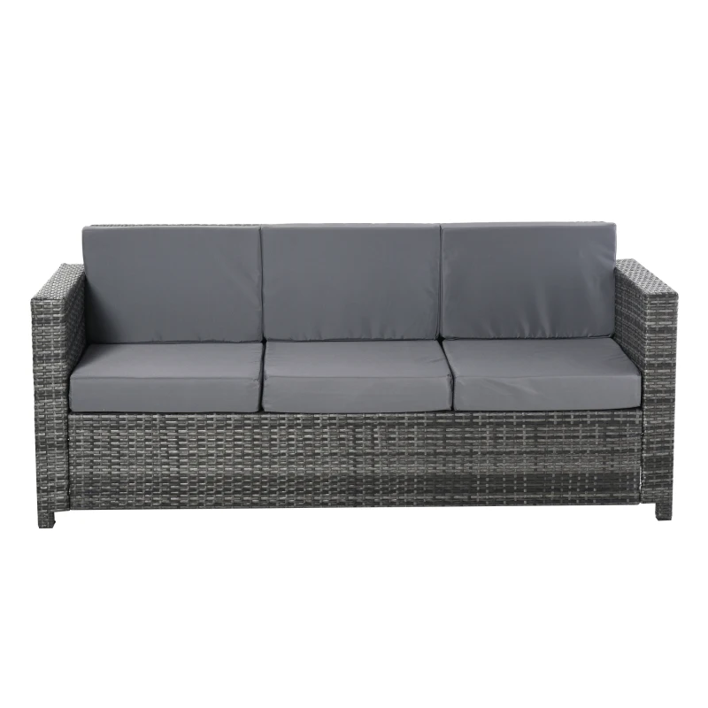 Outsunny Poly-Rattan Sofa mit Kissen 3-Sitzer Garten Loungesofa Metall Polyester Grau 185 x 70 x 80 cm