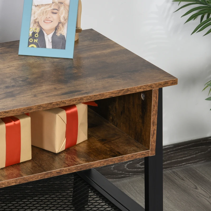 HOMCOM Meuble TV design industriel dim. 100L x 40l x 50H cm grand plateau 2 niches + étagère panneaux particules coloris boisé métal noir