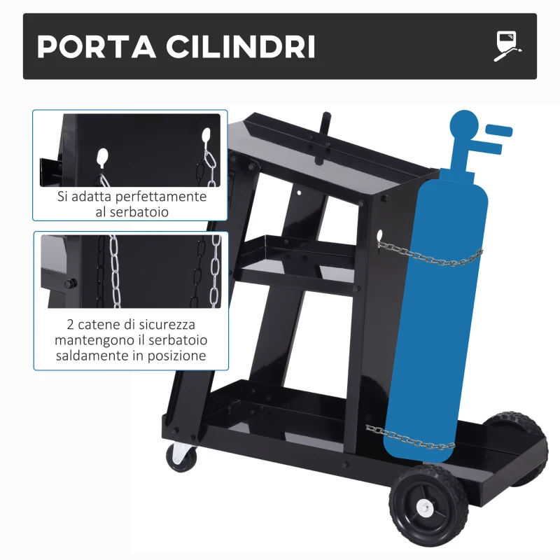 DURHAND Carrello Porta Utensili a 3 Ripiani con 2 Catene di Sicurezza, in Acciaio, 71x39x70 cm, Nero