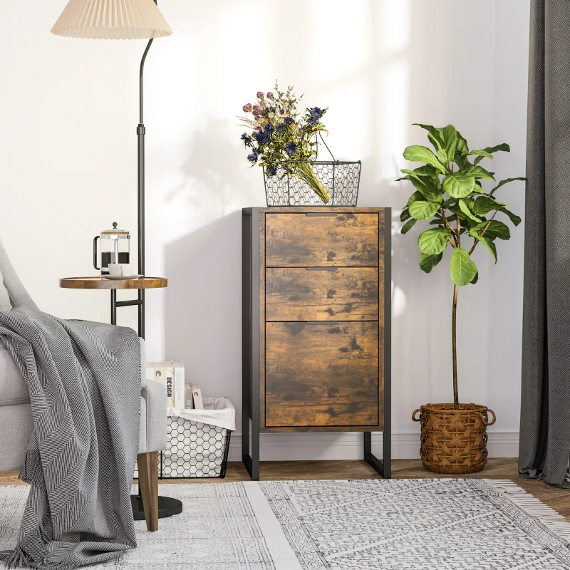 HOMCOM Kommode mit 3 Schubladen, Schubladenschrank in Industrie Stil, Beistellschrank, Büroschrank, Metall, 39 x 40 x 76,5 cm