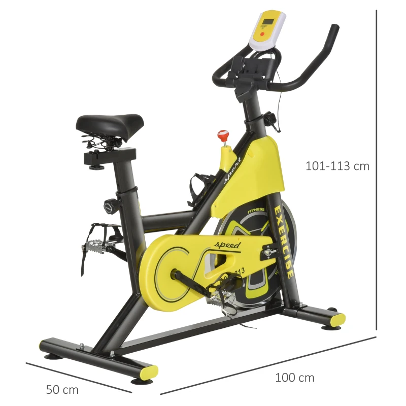 HOMCOM Stationary Exercise Bike 6kg Flywheel Indoor Gym Office Cycling Cardio Workout Fitness Bike Adjustable Resistance LCD Monitor Pad and Bottle Holder Yellow