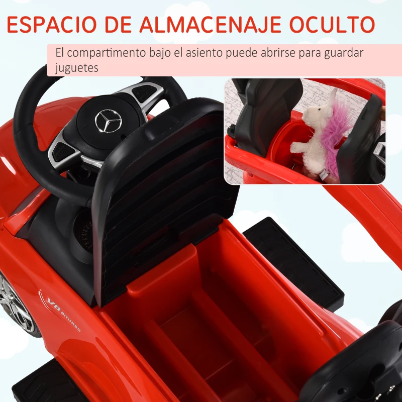 HOMCOM MERCEDES-AMG C63 Correpasillos con Asa de Empuje para Bebé con Barandilla de Seguridad Música Bocina 84x40x83 cm Rojo