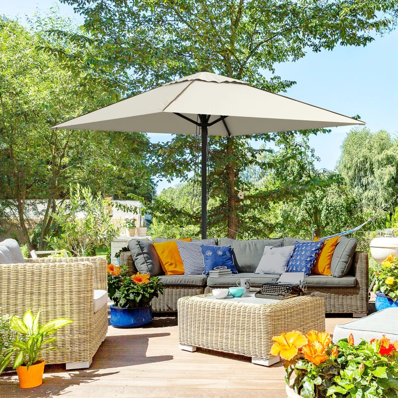 Outsunny 215cm Square Canopy Parasol, with Contrast Piping - Beige/Brown