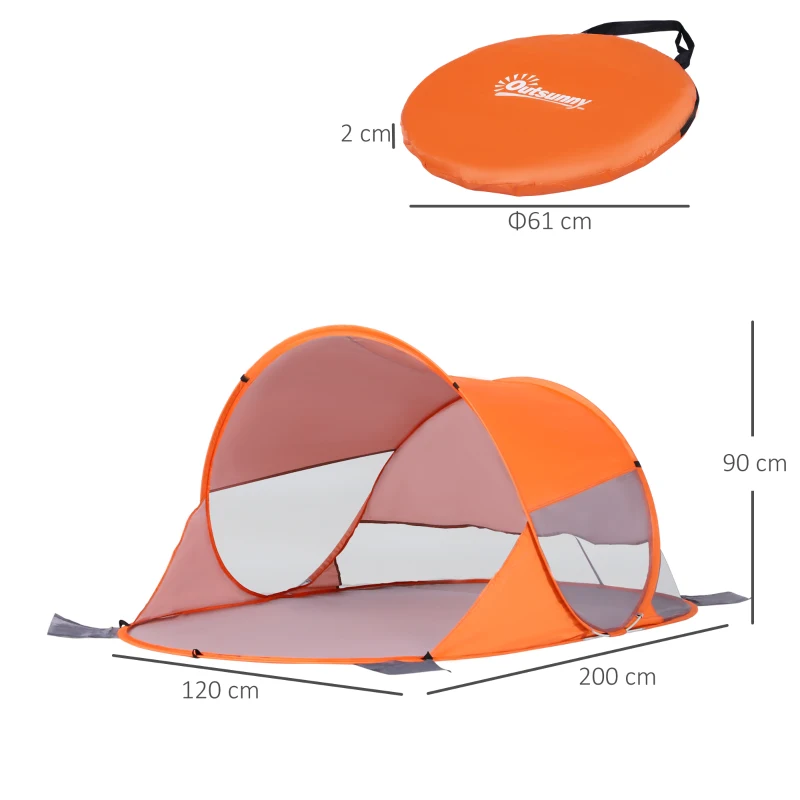 Outsunny Abri de plage tente de plage pliable pop-up automatique instantané protection UV fenêtre arrière orange