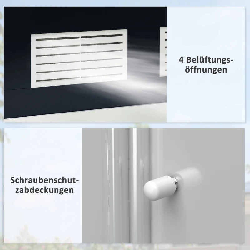 Outsunny Geräteschuppen mit Schiebetüren 2,13 x 1,30 x 1,85cm Metall Kohlegrau