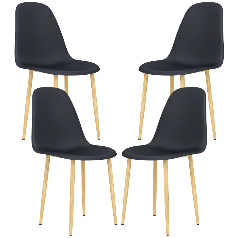 HOMCOM Modern Dining Chairs Set of 4, Kitchen Chairs with Backrest and Steel Legs for Dining Room, Living Room, Black