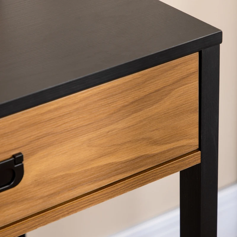 HOMCOM Bureau informatique design industriel grand plateau avec tiroir étagère 110 x 50 x 76 cm aspect noyer et noir