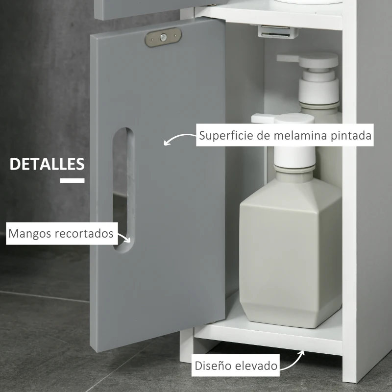 kleankin Columna Baño con 3 Puertas y 3 Estantes Mueble Auxiliar Alto de Estilo Moderno 15x17x120cm Blanco y Gris