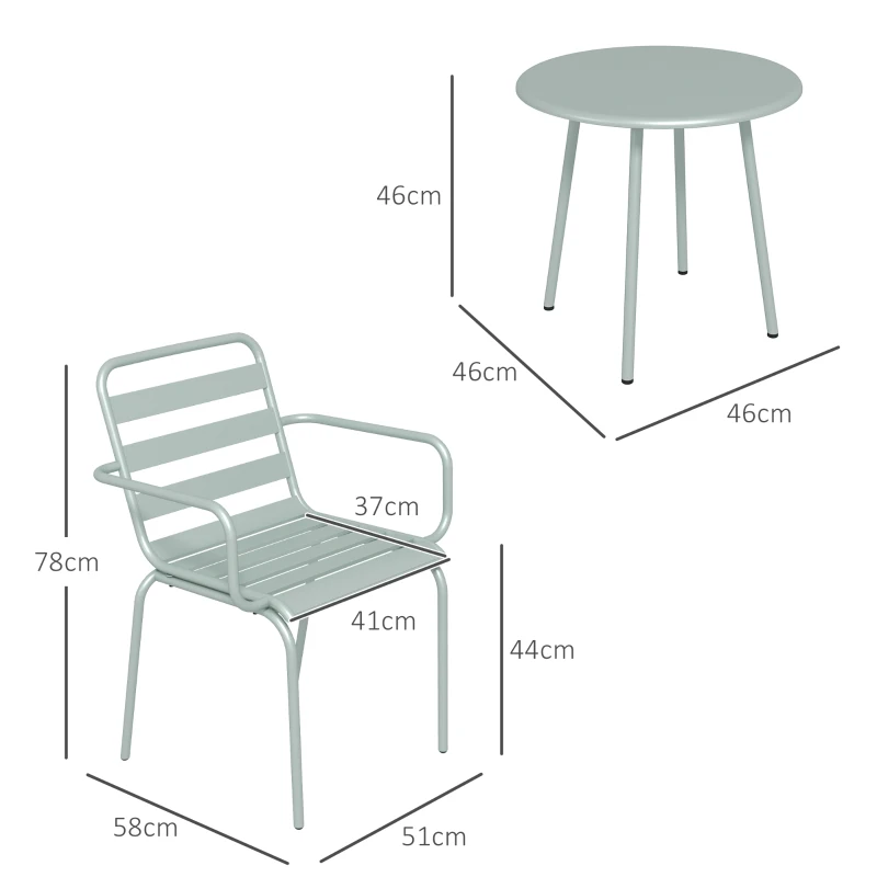 Outsunny 3teiliges Bistro-Set Balkonbistro-Set 2er-Bistroset, klappbar, modernes Design, 51 x 58 x 78 cm, Grün