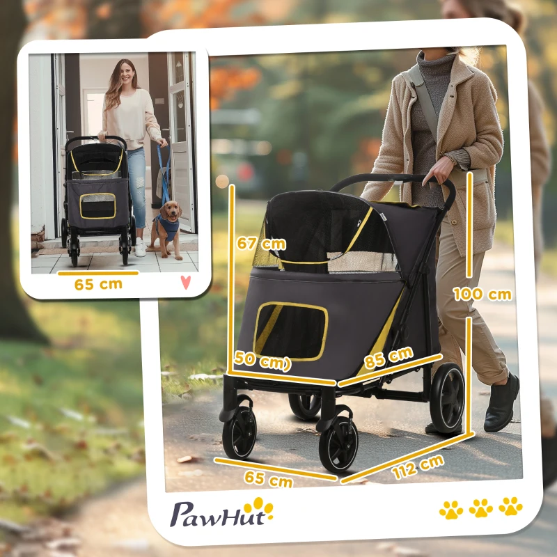 PawHut Foldable Pet Stroller, with Universal Wheels, Shock Absorber, for Medium and Large Dogs - Grey(m-3)