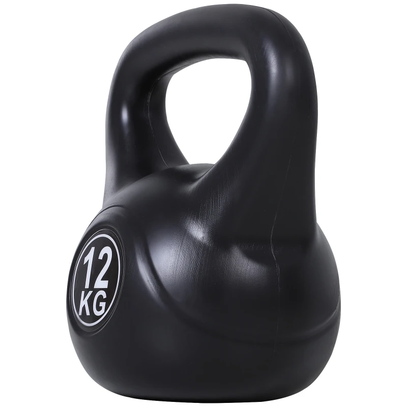 HOMCOM Pesa Rusa de 12 kg Kettlebell Relleno de Arena con Mango Ancho Antideslizante para Entrenamiento 27x21x31 cm Negro