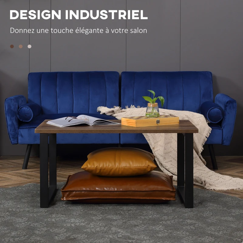 HOMCOM Table basse rectangulaire table de salon style industriel pied métal et plateau aspect bois 100 x 60 x 50 cm