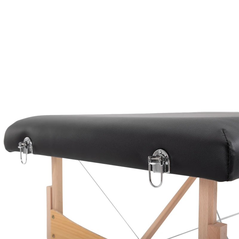 HOMCOM Camilla de Masaje Plegable con Marco de Madera con Altura Regulable y Bolsa de Transporte 186x60x58-81 cm Negro