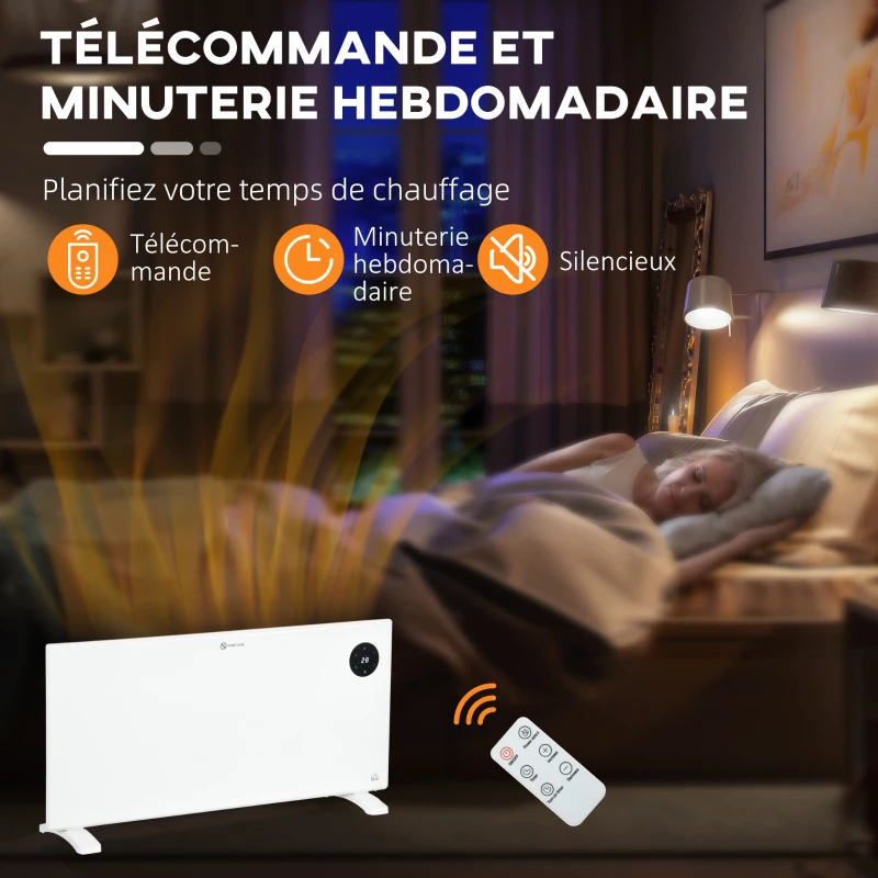 HOMCOM Radiateur électrique convecteur 2000 W écran LED et télécommande sur pieds ou mural pièce 15-20㎡ blanc