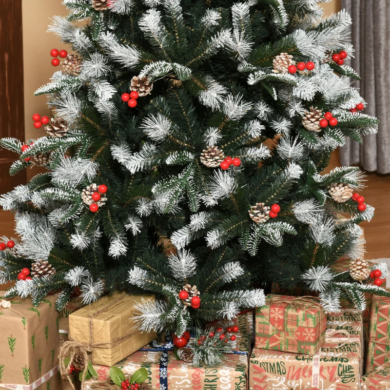 HOMCOM Árbol de Navidad Artificial 180 cm con 678 Ramas 53 Piñas y 53 Bayas Decoración Navideña para Interiores Verde
