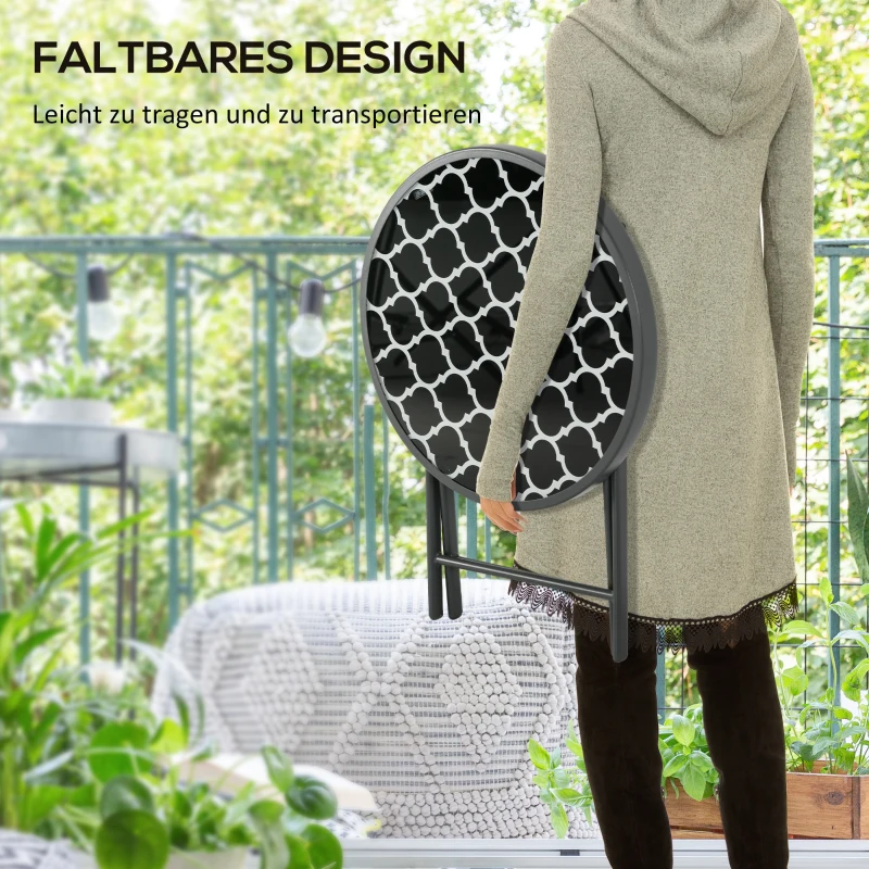Outsunny Gartentisch Klapptisch Garten-Klapptisch, rund, wetterbeständig, klappbar,  Ø45 x 50 cm, Schwarz