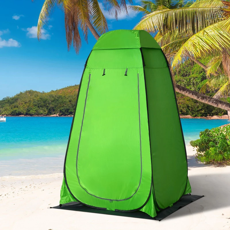 Outsunny Shower Tent, Pop Up Toilet Tent Privacy Tent, Outdoor Changing Dressing Bathing Shelter with Portable Carrying Bag and Removable Floor, for Camping Travel Fishing Hiking, Green