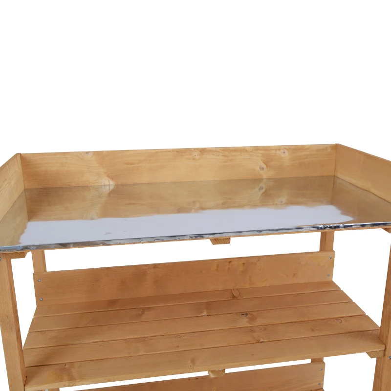 Outsunny Pflanztisch Gärtnertisch Blumentisch mit Metall Arbeitsfläche Garten Holz Natur 76 x 37 x 89 cm
