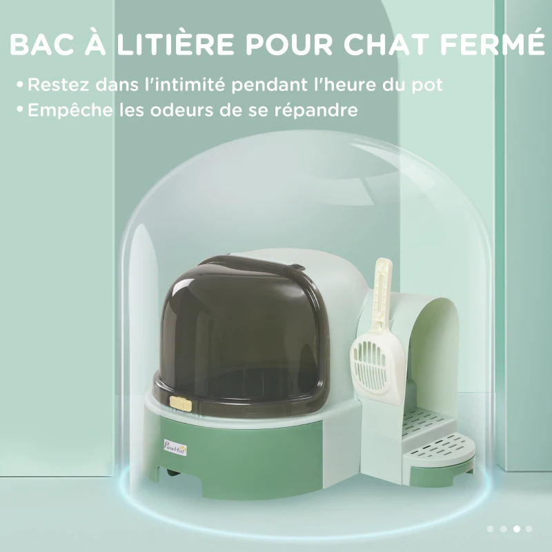 PawHut Maison de toilette, bac à litière fermé pour chat Compartiment Inférieur Amovible pour un Nettoyage Facile Pelle inclus