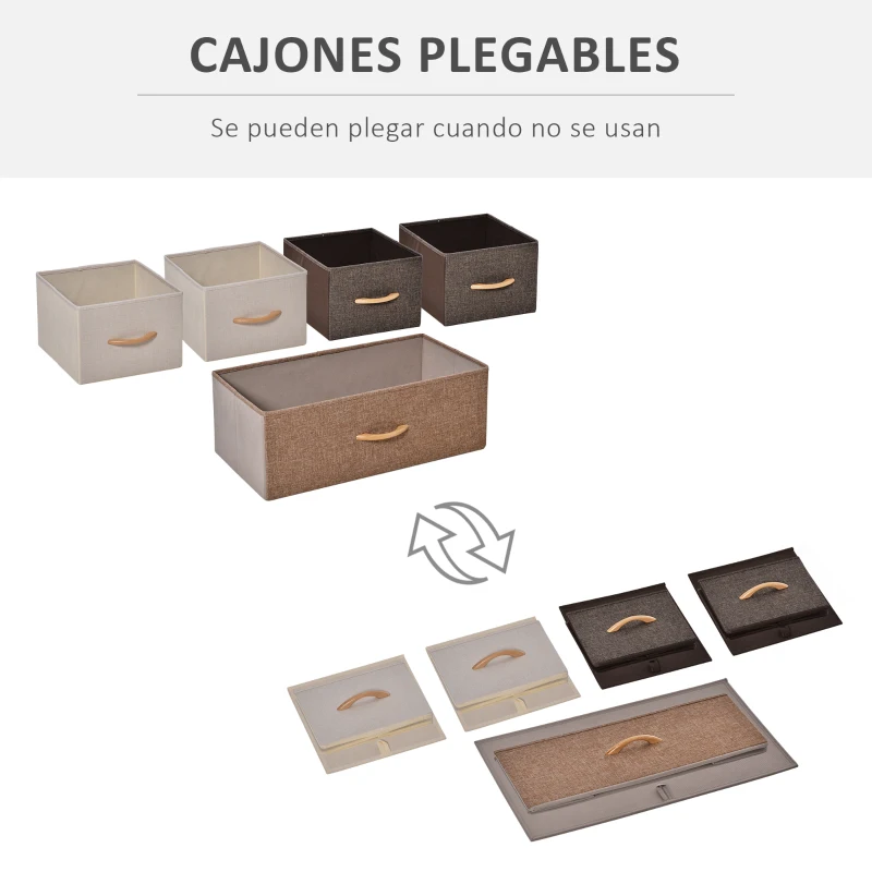 HOMCOM Cómoda para Dormitorio con 5 Cajones Plegables Parte Superior de Madera y Marco Metálico 87,5x29x58 cm Multicolor