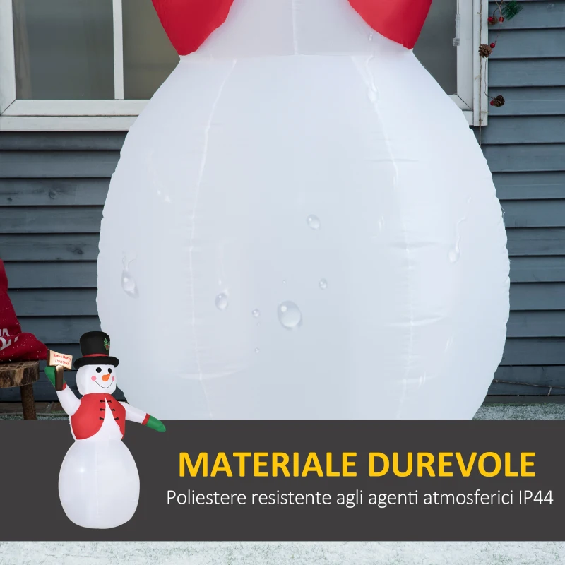 HOMCOM Pupazzo di Neve Gonfiabile Gigante 242cm con Luci a LED, Decorazione Natalizia per Esterno Impermeabile