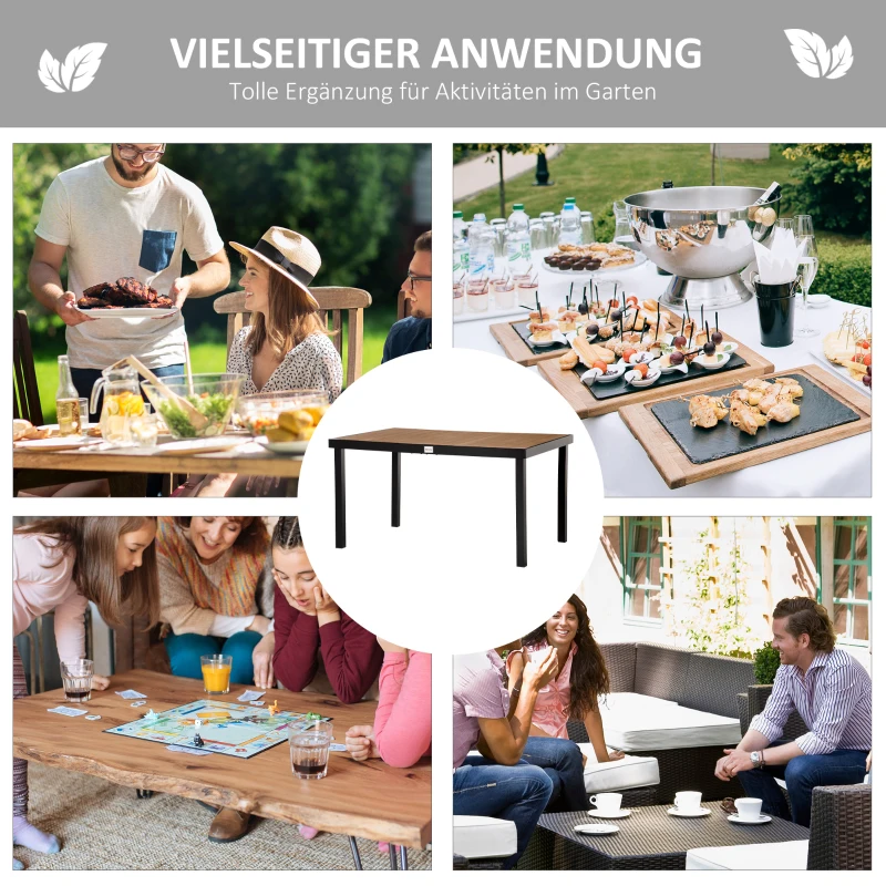 Outsunny Gartentisch für 6 Personen Esstisch Aluminiumtisch Gartenmöbel Loungemöbel pflegeleicht Kunststoff Natur+Schwarz 140 x 90 x 74 cm