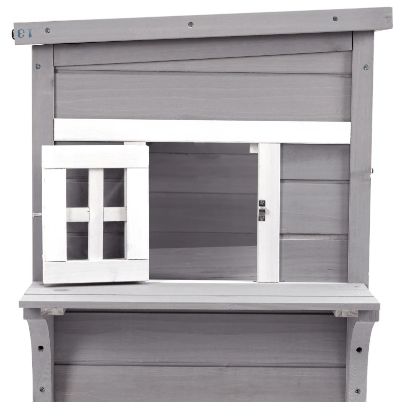 PawHut Caseta para Gatos de Madera Exterior Casa Grande para Gatos de 3 Pisos con Múltiples Entradas Ventanas y 2 Plataformas para Terraza Balcón Jardín 93,5x67x117 cm Gris