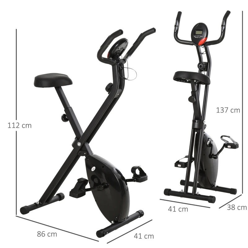HOMCOM Bicicleta Estática Plegable Bicicleta Magnética Xbike con Resistencia Ajustable Pulsómetro Pantalla LCD Sillín Cómodo Acero