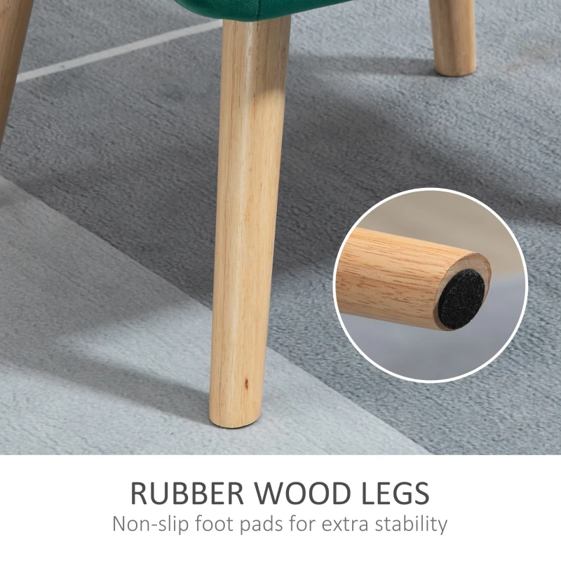 HOMCOM Poltroncina Stile Nordico in Legno ed Effetto Velluto Verde per Soggiorno o Ufficio, 67x61.5x71cm