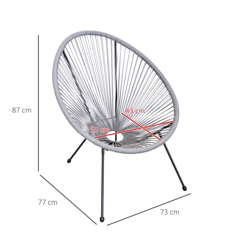 Outsunny Set di 4 Sedie da Giardino Ovali in Rattan PE e Metallo in Stile Boho Chic, Grigio Chiaro