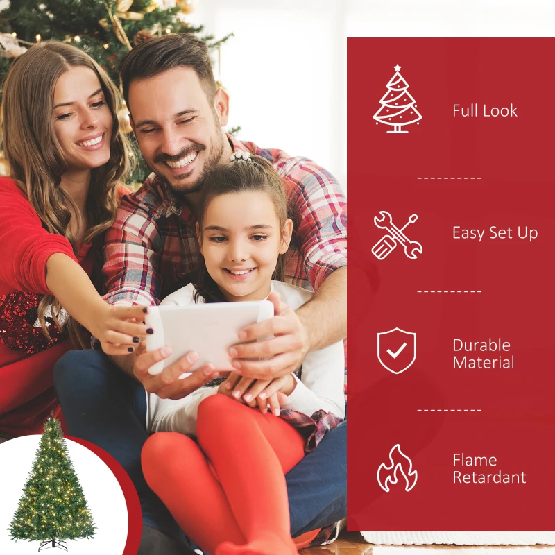 HOMCOM Albero di Natale Artificiale con 2154 Rami e 700 Luci LED Folto Supporto in Metallo Altezza 210cm