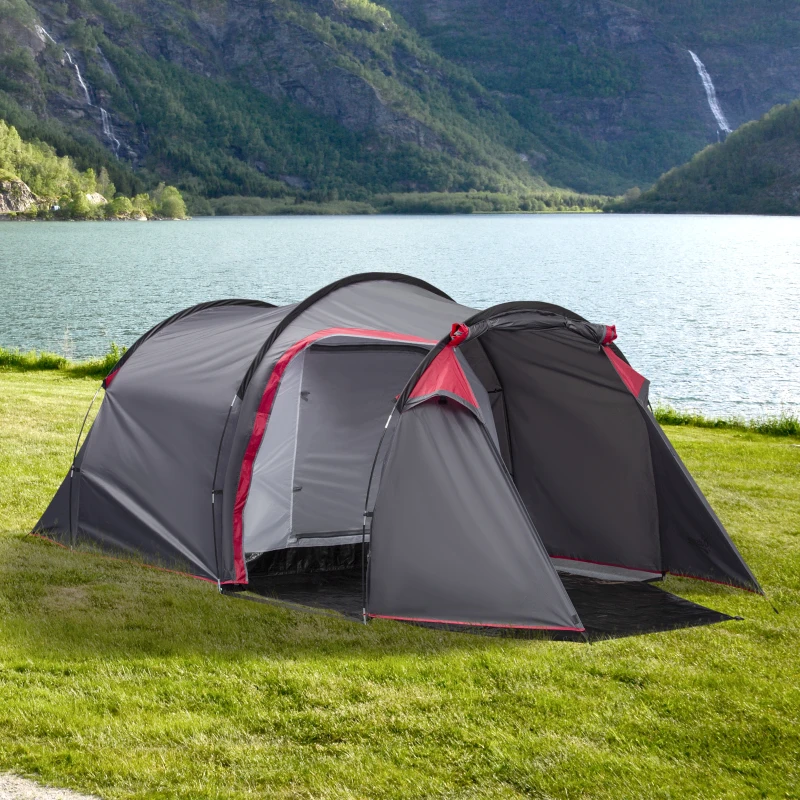 Outsunny Dome Tent for 3-4 Person Family Tent with Screened-In Porch Waterproof Dark Grey