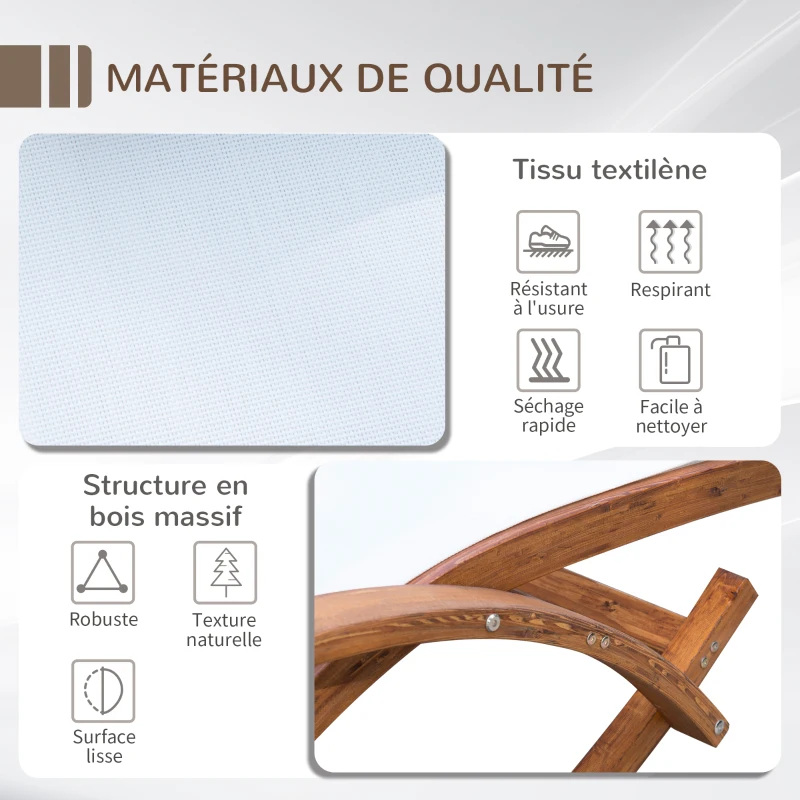 Outsunny Chaise Longue Fauteuil berçant à Bascule transat Bain de Soleil Rocking Chair en Bois Charge 120 Kg Blanc