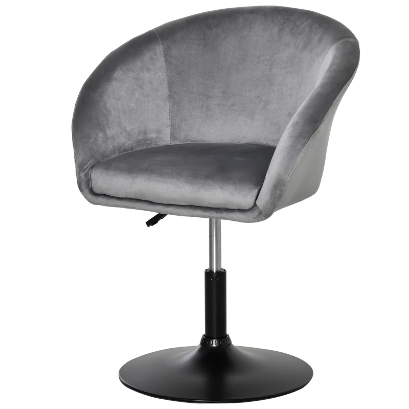 HOMCOM Dressing Table Chair, 360° Swivel Velvet-feel Upholstered Vanity Chair with Tub Seat, Back, Adjustable Height for Bedroom Makeup, Grey