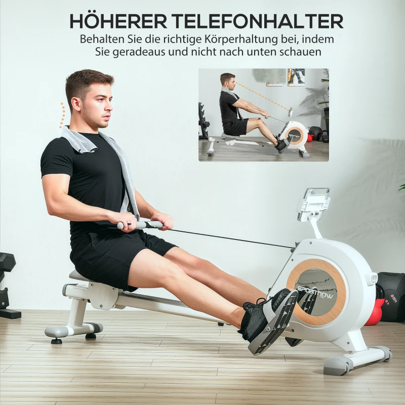 SPORTNOW Rudergerät mit 16 einstellbaren Stufen, LCD-Monitor und Handyhalter, fürs Heimtraining, 150 kg Belastbarkeit