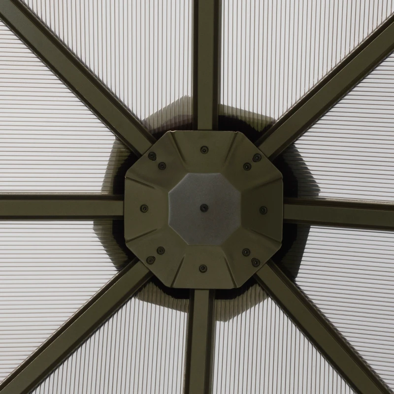 Outsunny Gazebo da Giardino con Tetto in Policarbonato e Struttura in Alluminio, 3x3m, Caffè