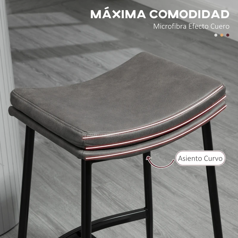 HOMCOM Conjunto de 2 Taburetes Altos de Cocina con Estructura de Acero Estilo Industrial Carga 120 kg para Comedor Bar Gris